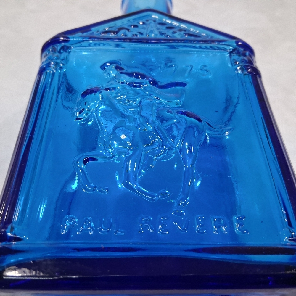 Vintage Wheaton Glass Paul Revere Bottle Cobalt Blue 1775 Eagle Americana 8" - Picture 2 of 14